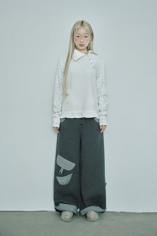 Flower button pola top (White)