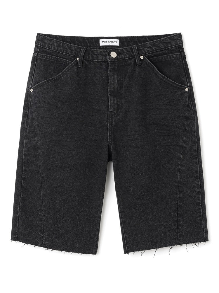 Slim Straight Fit Half Denim Pants [Washed Black]