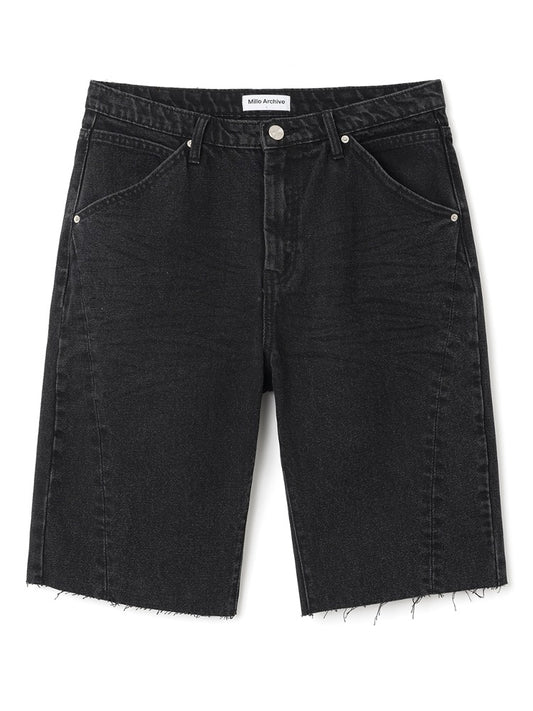 Slim Straight Fit Half Denim Pants [Washed Black]
