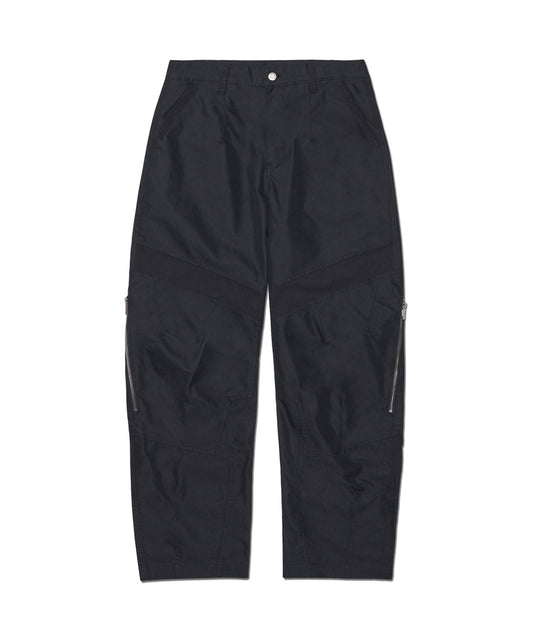 SIDE ZIPPER DOUBLE KNEE PANTS - BLACK