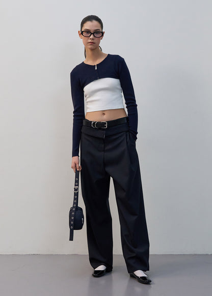 LAYERED WAIST DETAIL WIDE TROUSERS / 2 Color