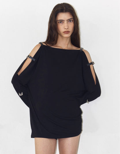 BUCKLE OFF-SHOULDER JERSEY TOP / 3 Color