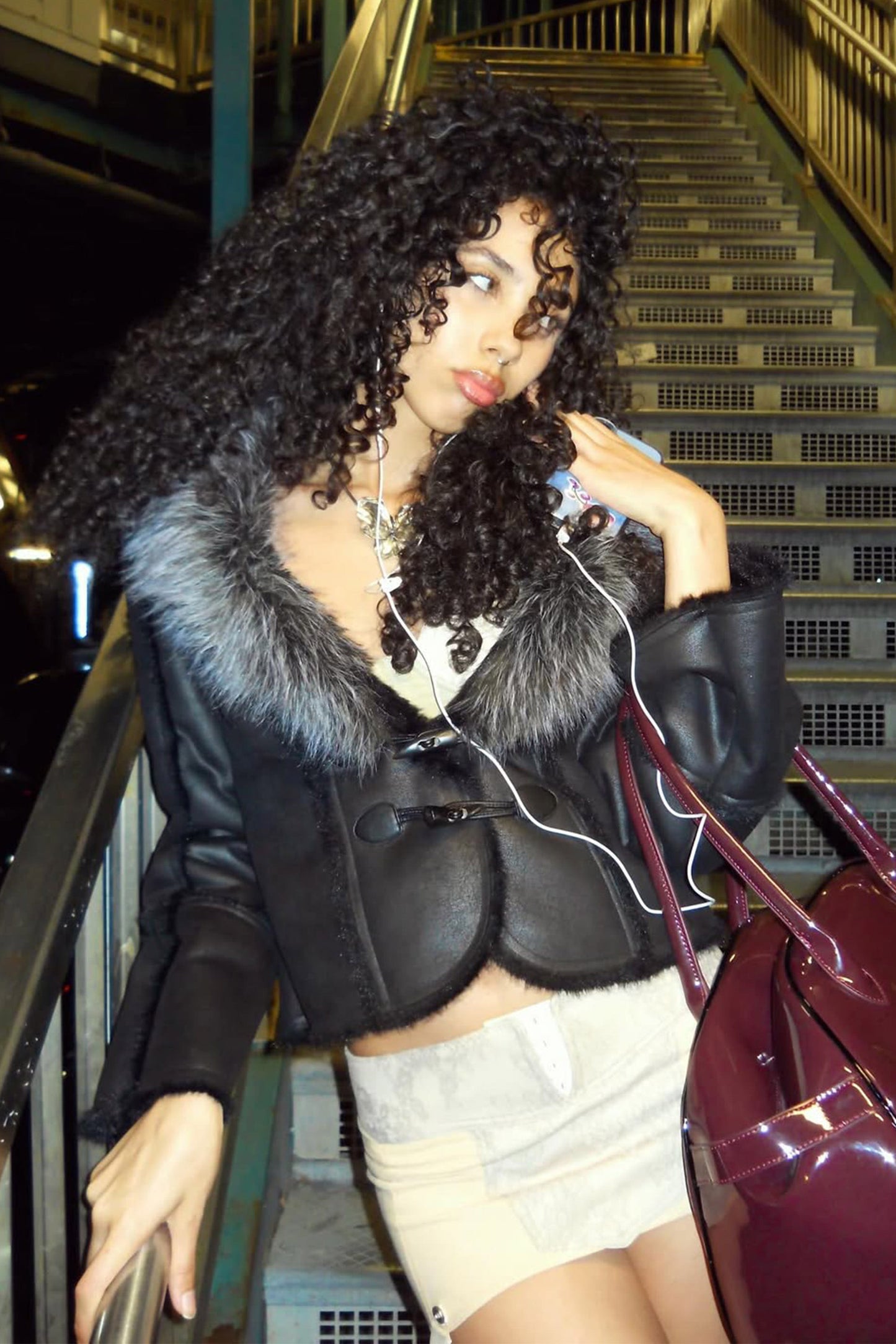 Faux Mouton Toggle Coat Black