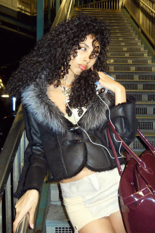 Faux Mouton Toggle Coat Black