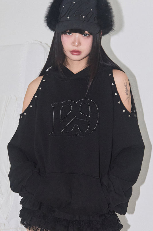 129 Cutout Overfit Hoodie / Black