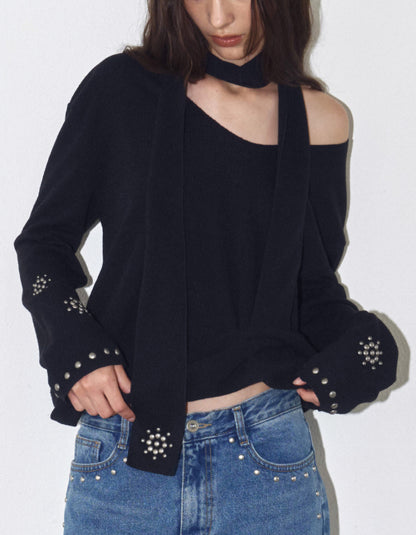 STUDDED FLOWER TOP WITH THE SCARF / 3 Color