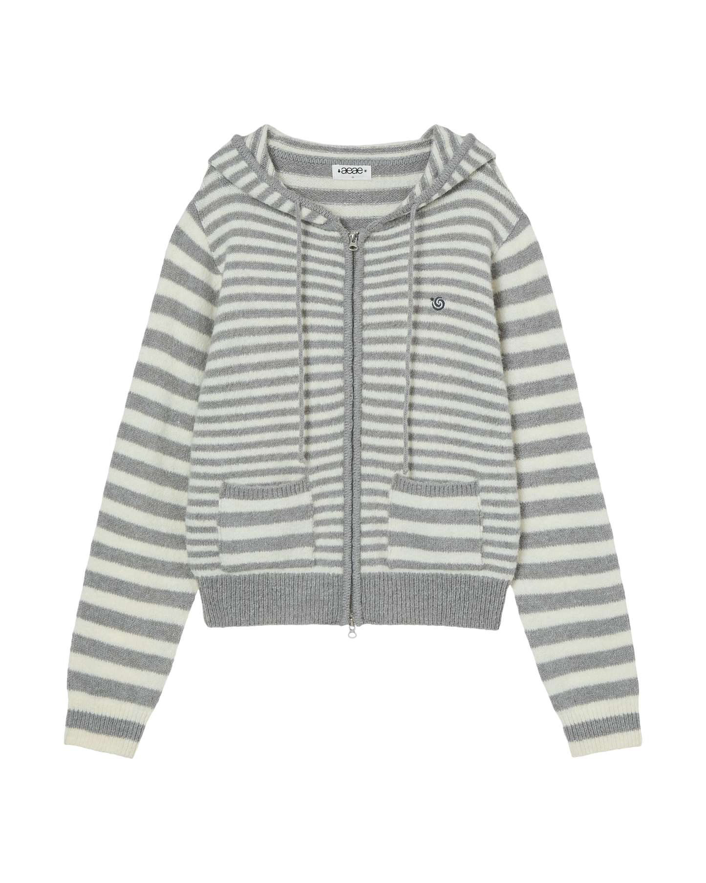 STRIPE HOOD KNIT ZIP UP [LIGHT GREY]