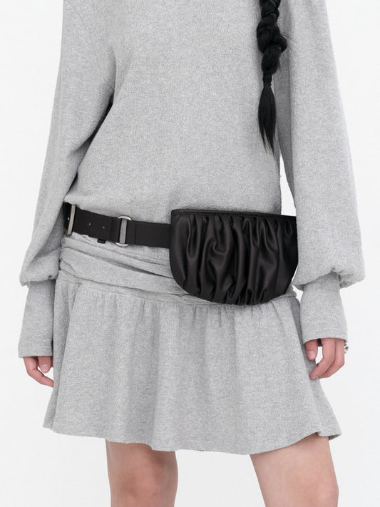 Leather Shirring Pocket Belt [Black]