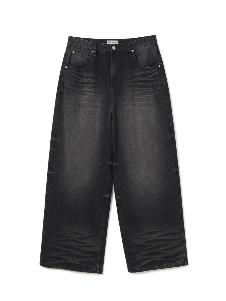 Diagonal Fade Denim Pants [Black]