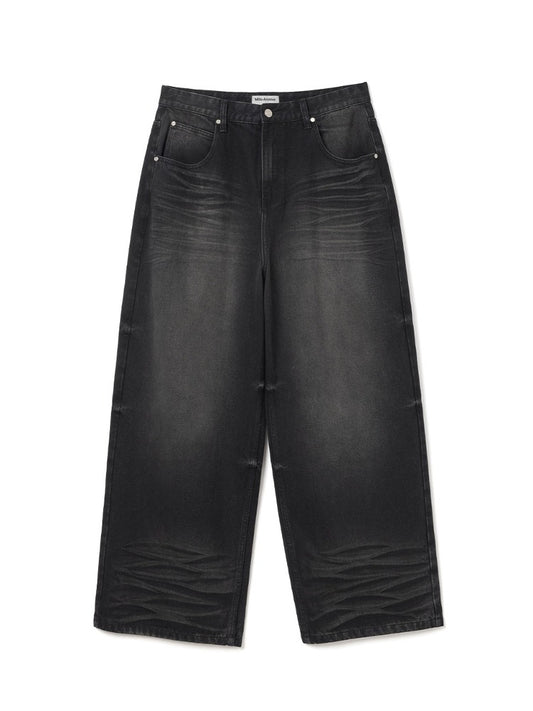 Diagonal Fade Denim Pants [Black]