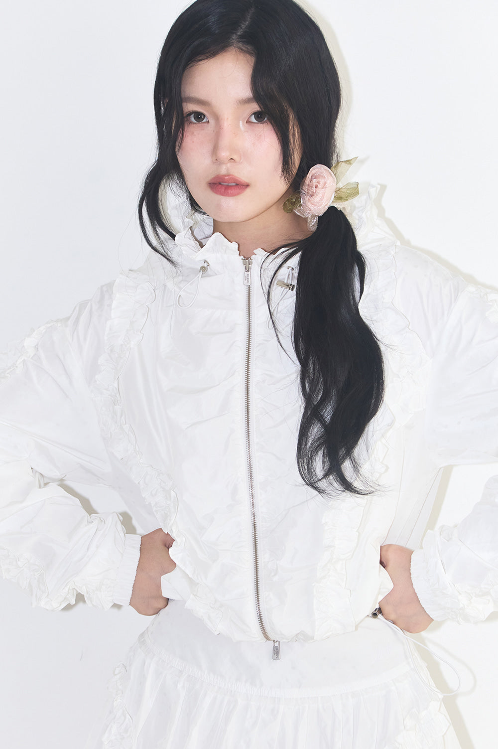 Frill Dot Windbreaker White