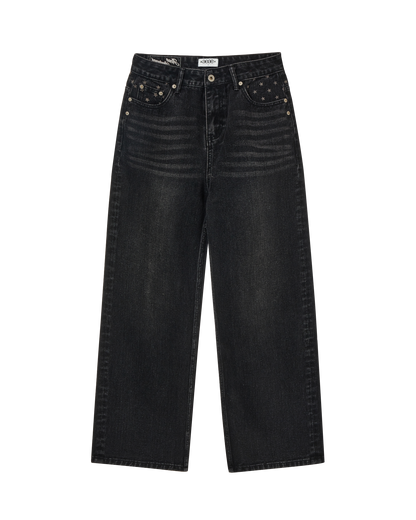 STAR POCKET DENIM PANTS [BLACK]