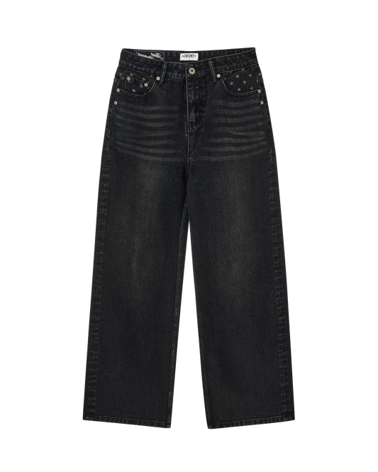 STAR POCKET DENIM PANTS [BLACK]