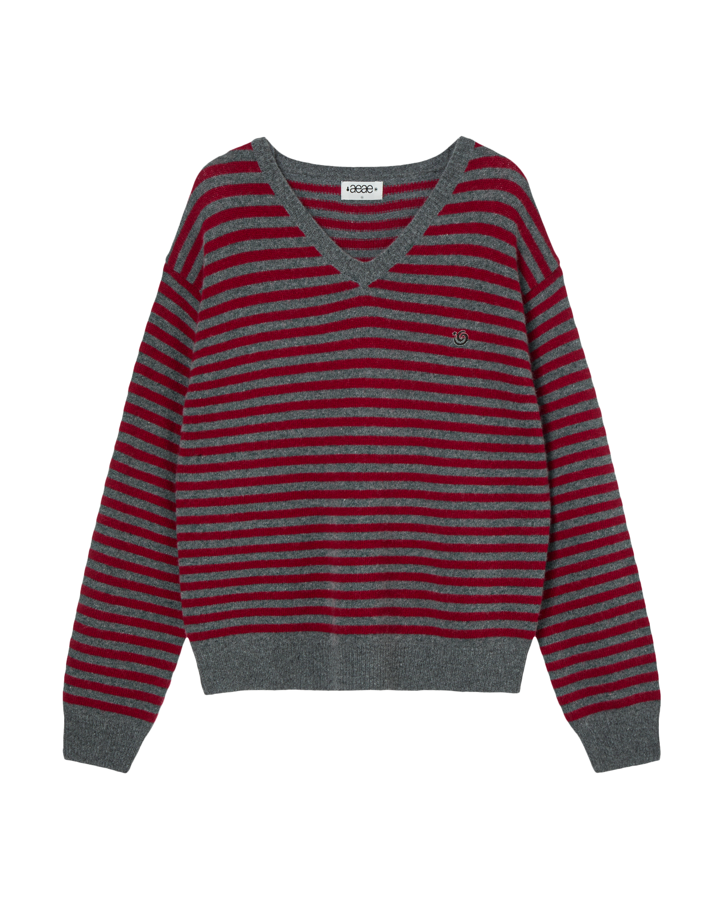 STRIPE V-NECK KNIT PULLOVER [GREY]