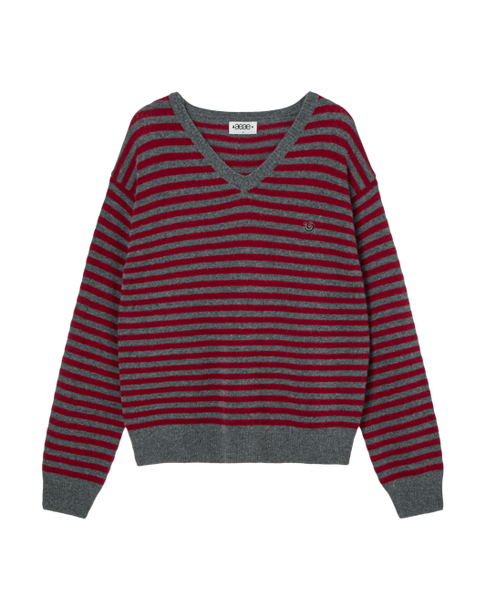 STRIPE V-NECK KNIT PULLOVER [GREY]