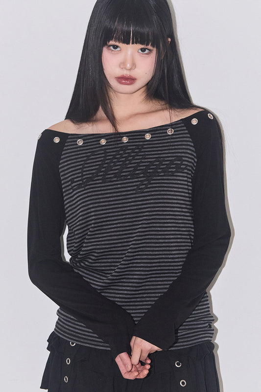 Raglan off-shoulder long-sleeve strike Charcoal
