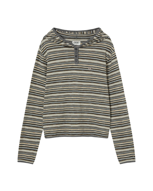 STRIPE KNIT HOODIE [BEIGE]