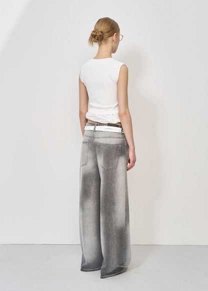 HAND BRUSHED WIDE-LEG DENIM (GREY)