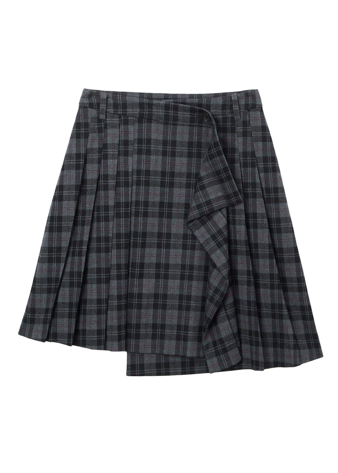 CHECKED PLEATS MIDI SKIRT (GREY)