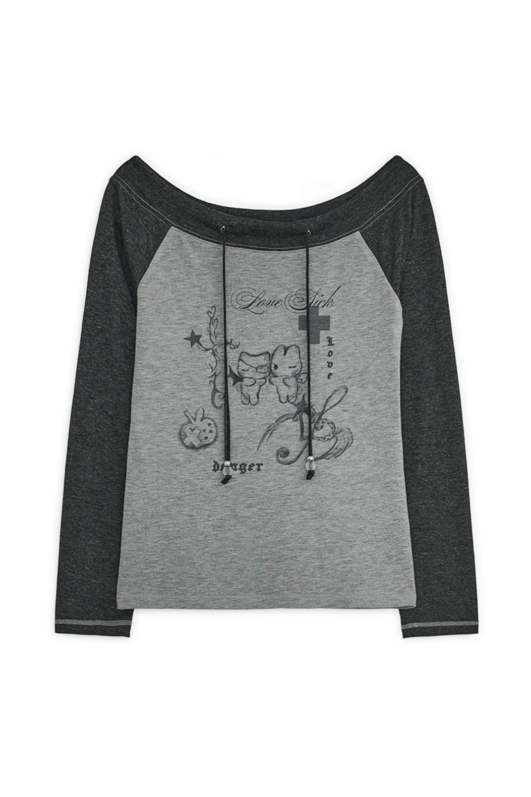 Love sick drawing off-shouler top (Charcoal)