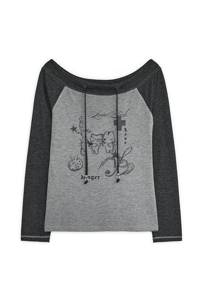 Love sick drawing off-shouler top (Charcoal)