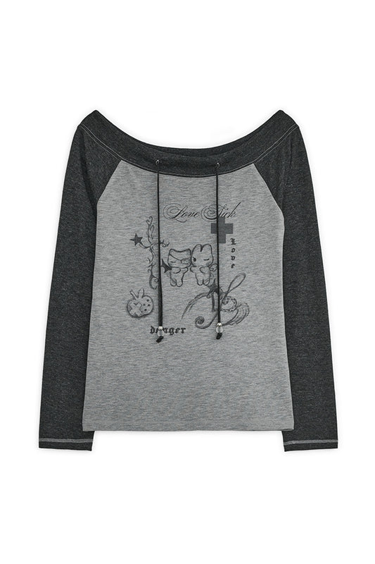 Love sick drawing off-shouler top (Charcoal)