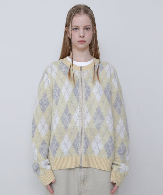 ARGYLE KNIT ZIP UP [BEIGE]