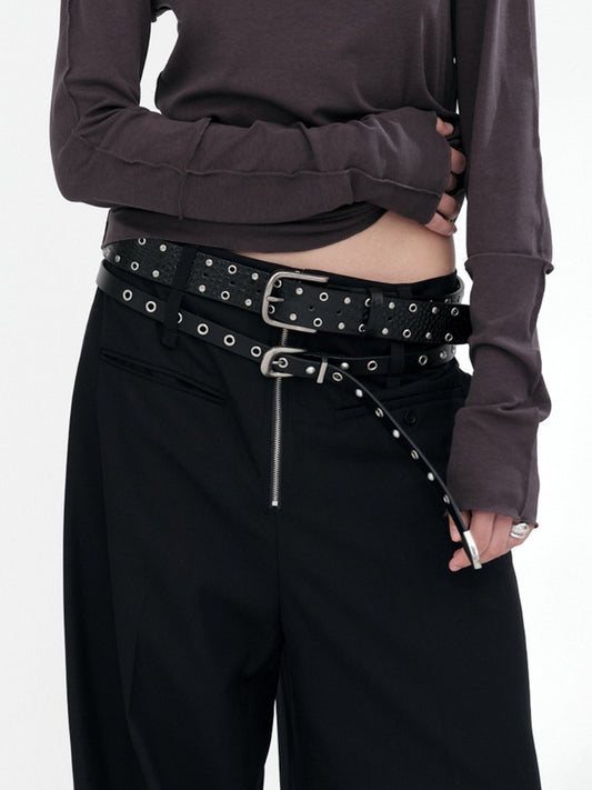 Skinny  Leather  Western Belt [Black]