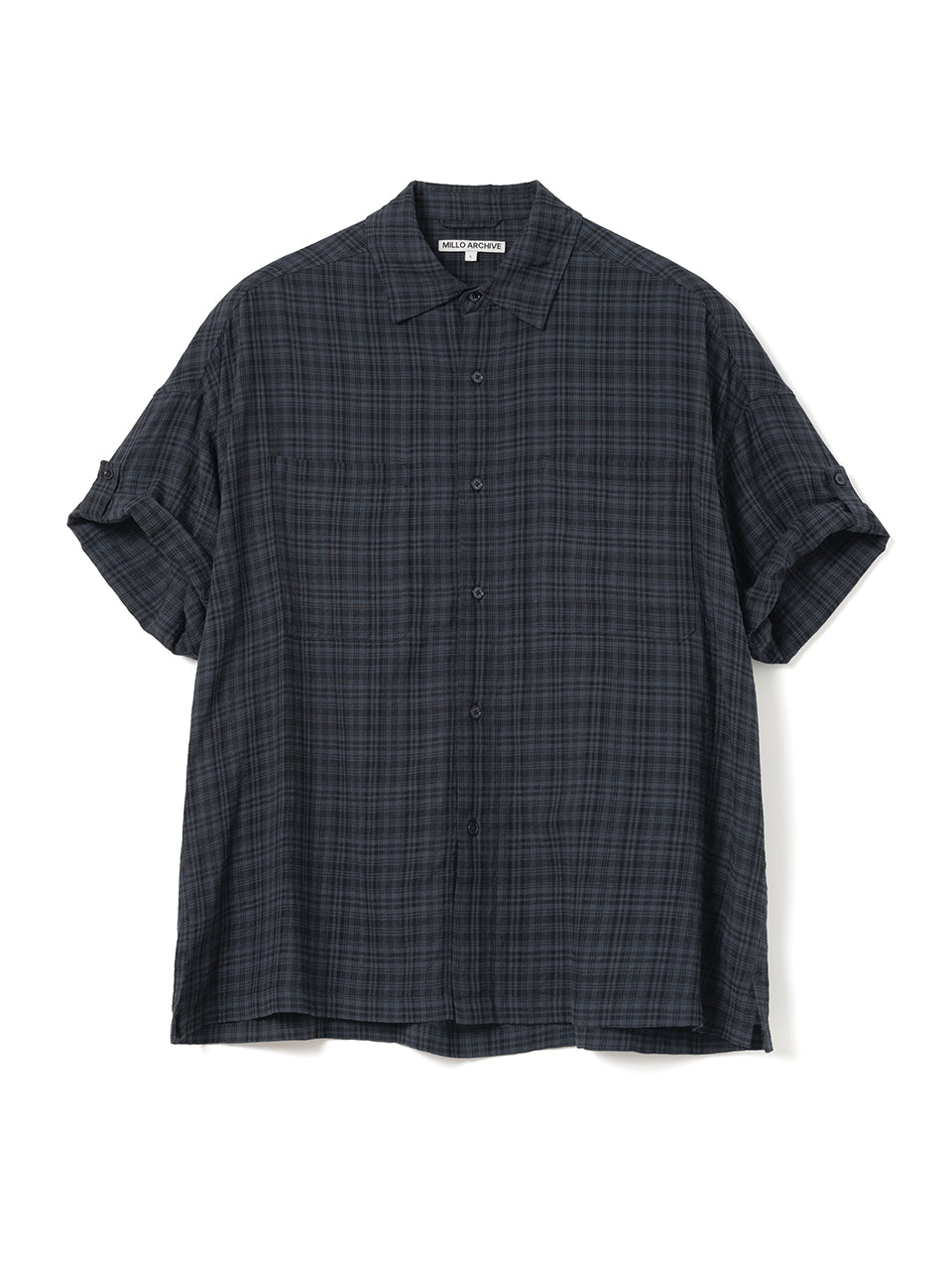 Wrinkle Check Roll Up Half Shirts [Vintage Blue]