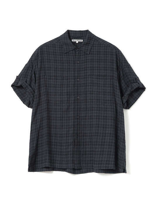 Wrinkle Check Roll Up Half Shirts [Vintage Blue]