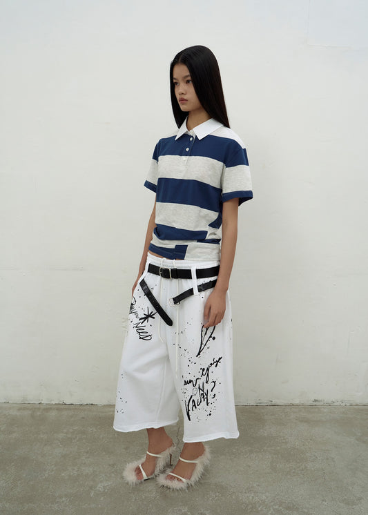 STRIPED OPEN COLLAR TOP (BLUE)