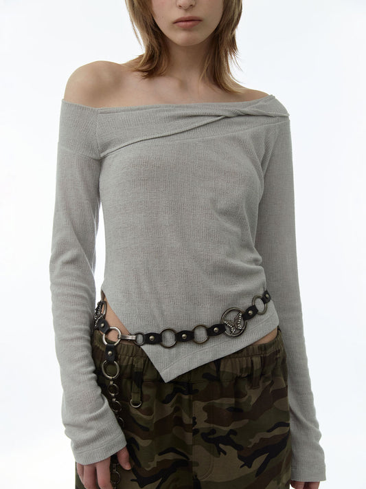 One Shoulder Twist T-Shirt [Light Gray]