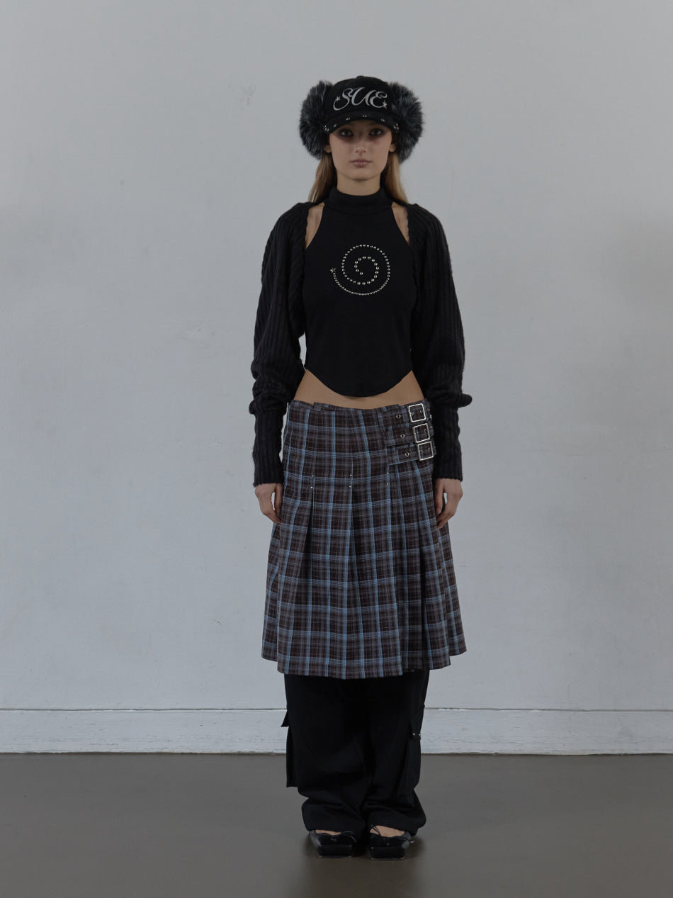 CHECK BUCKLE WRAP SKIRT / BABY BLUE