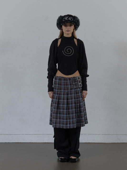 CHECK BUCKLE WRAP SKIRT / BABY BLUE