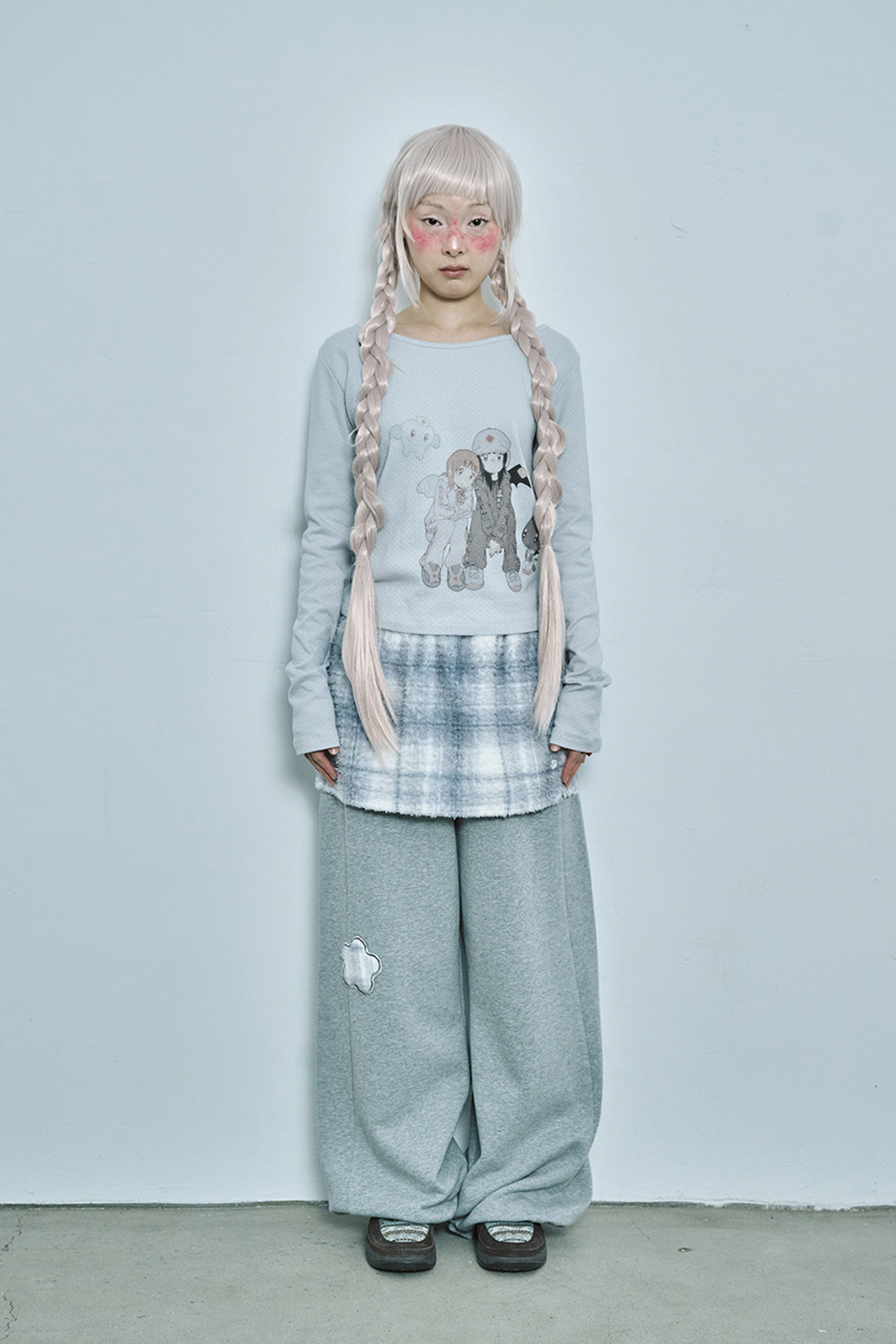 HUGYOURSKIN X JUBA printed button top (Sky blue)