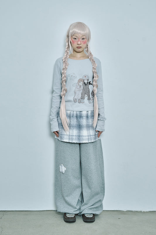 HUGYOURSKIN X JUBA printed button top (Sky blue)