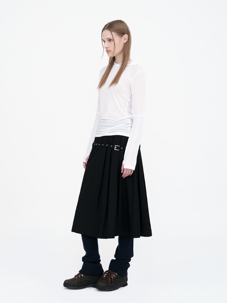 Belt Pocket Midi Skirt [Black]