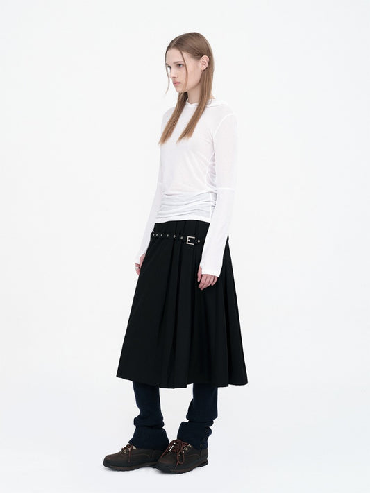 Belt Pocket Midi Skirt [Black]