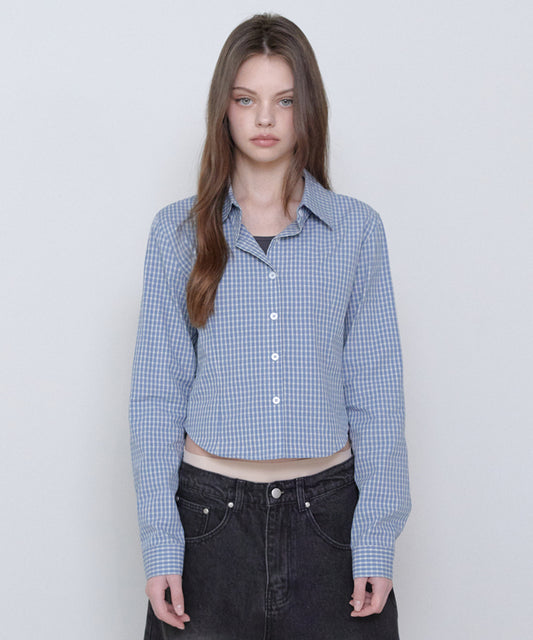 CHECK CROP SHIRTS [SKY BLUE]