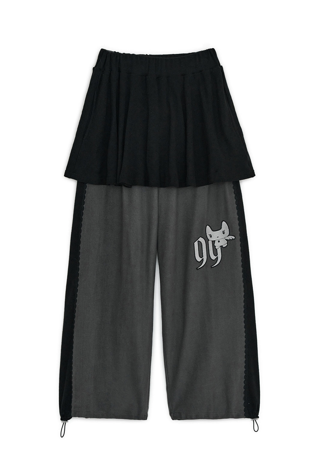 Patch skirt layered jogger pants (Charcoal)