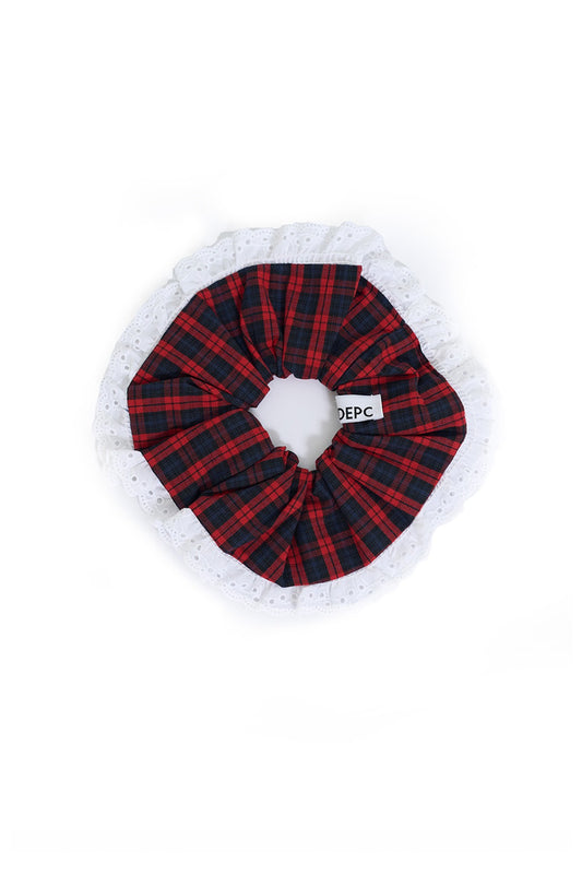 CHECK LACE SCRUNCHIE - RED