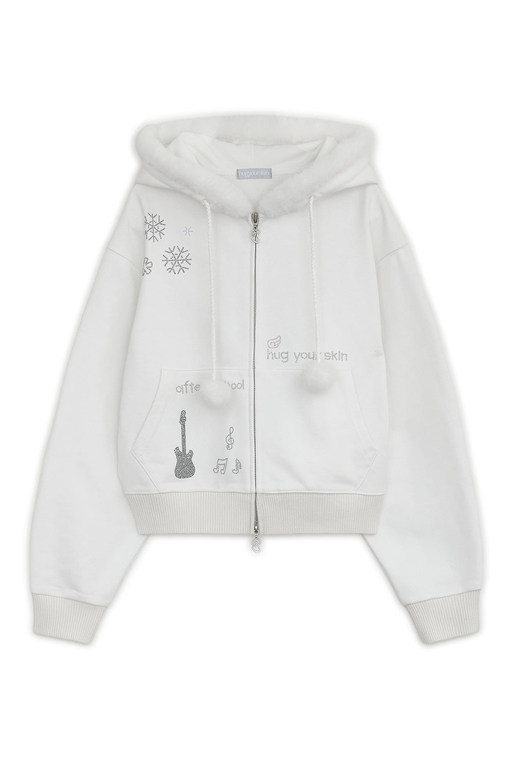 Hotfix fur hoodie zip-up (White)