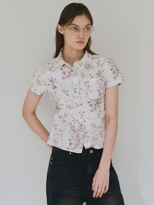 Twill Flower Shirts [White]