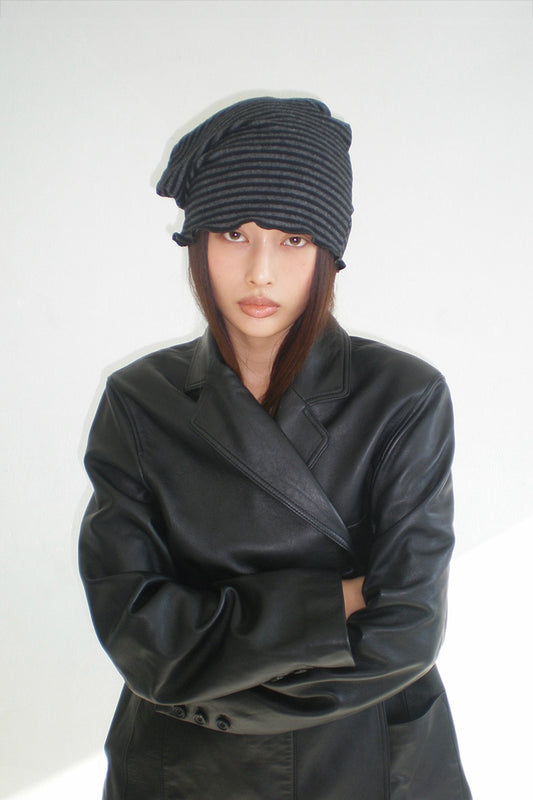STRIPE BEANIE - GRAY