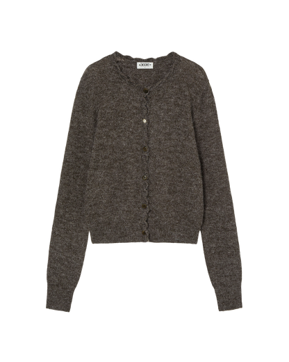 SCALLOP ROUND NECK CARDIGAN [DARK BROWN]