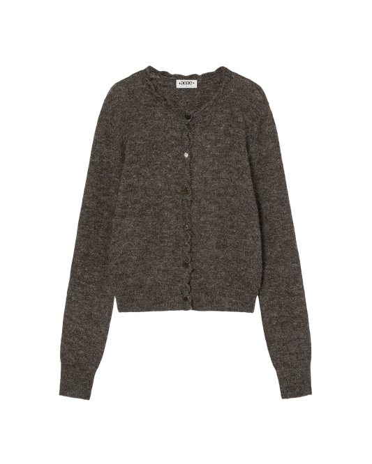 SCALLOP ROUND NECK CARDIGAN [DARK BROWN]