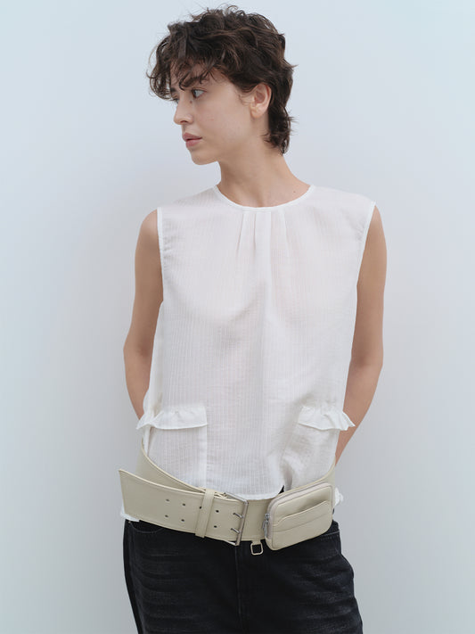 Button Frill Blouse [White]
