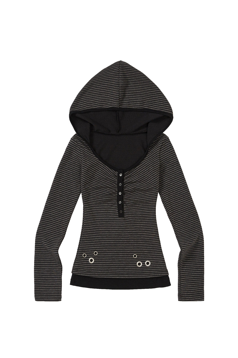 Layered Stripe Hoodie / Charcoal