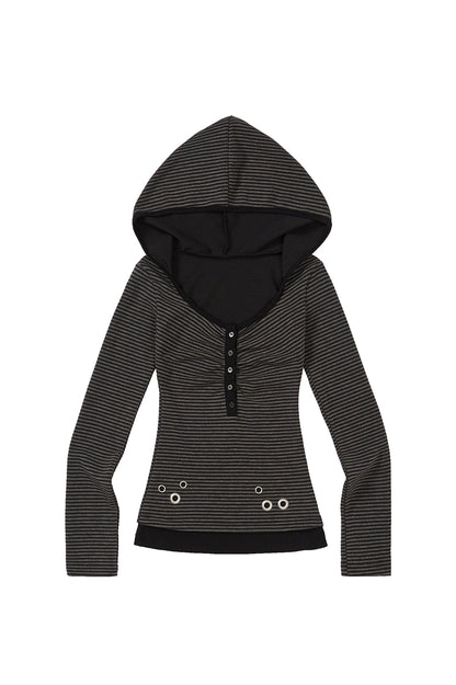 Layered Stripe Hoodie / Charcoal