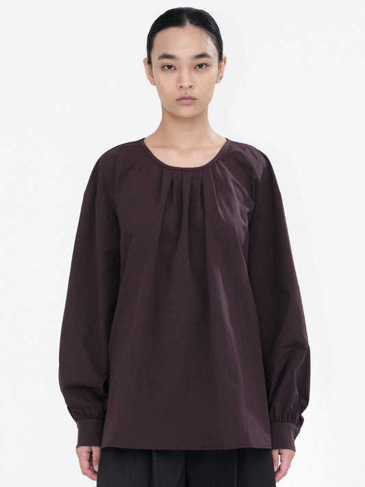 Round Shirring Blouse [Purple]